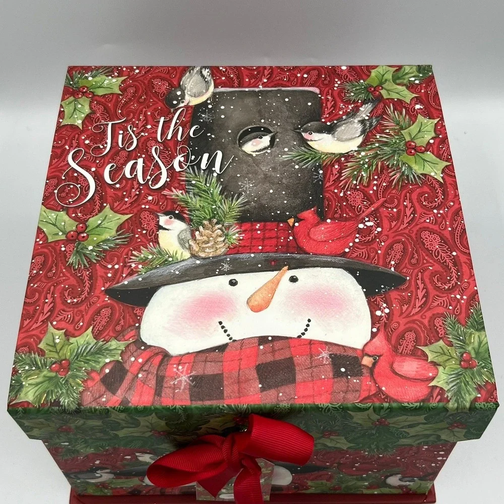 Susan Winget Holiday Storage Box Unisex OS Red NWOT Snowman Bird Paisley